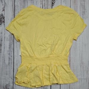 Maison Jules Womens Smocked Ruffled Peplum Top Yellow S